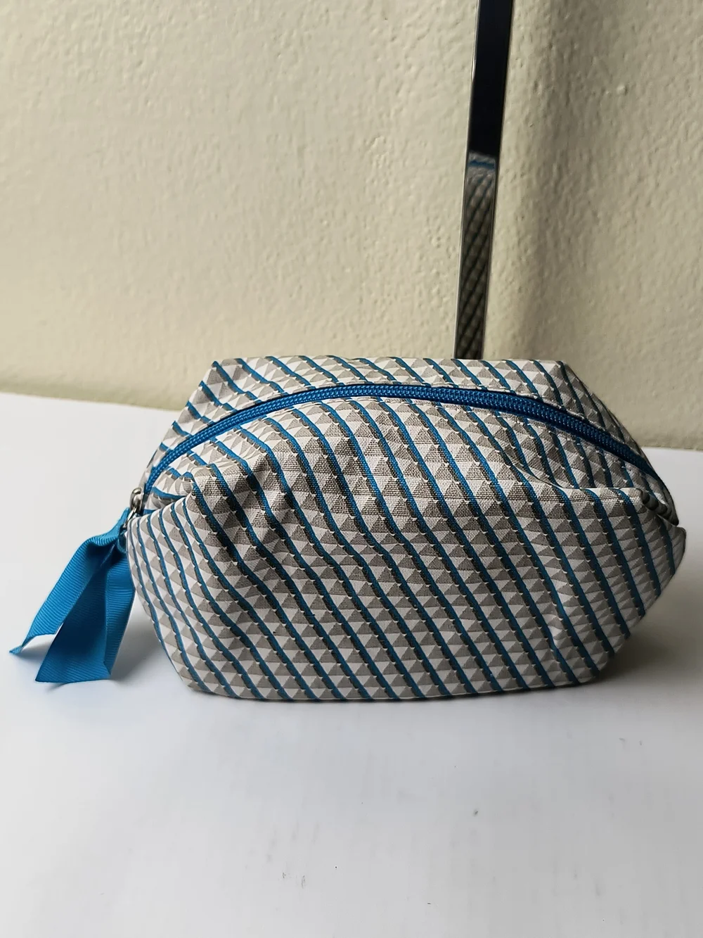 Vichy Blue & Beige Geometric Travel Cosmetic Bag